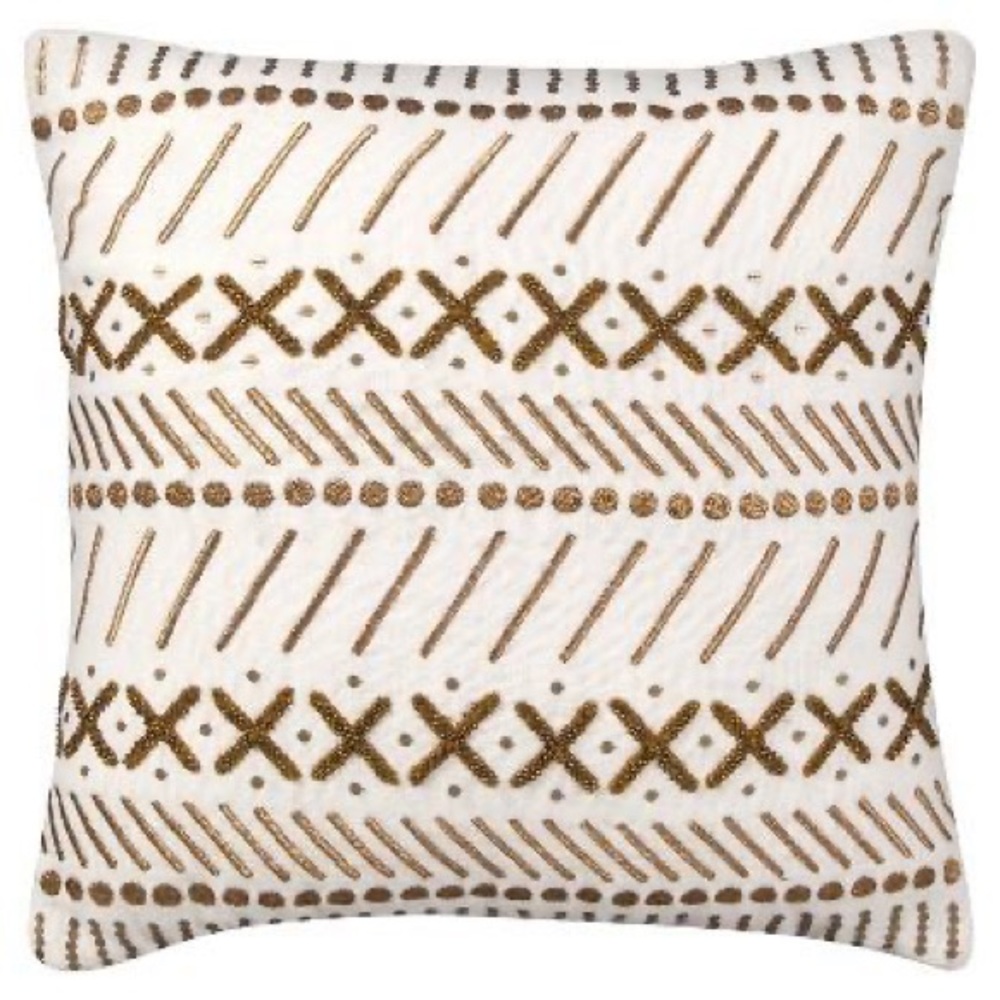 Nate Berkus Gold Embellished Printed Pillow